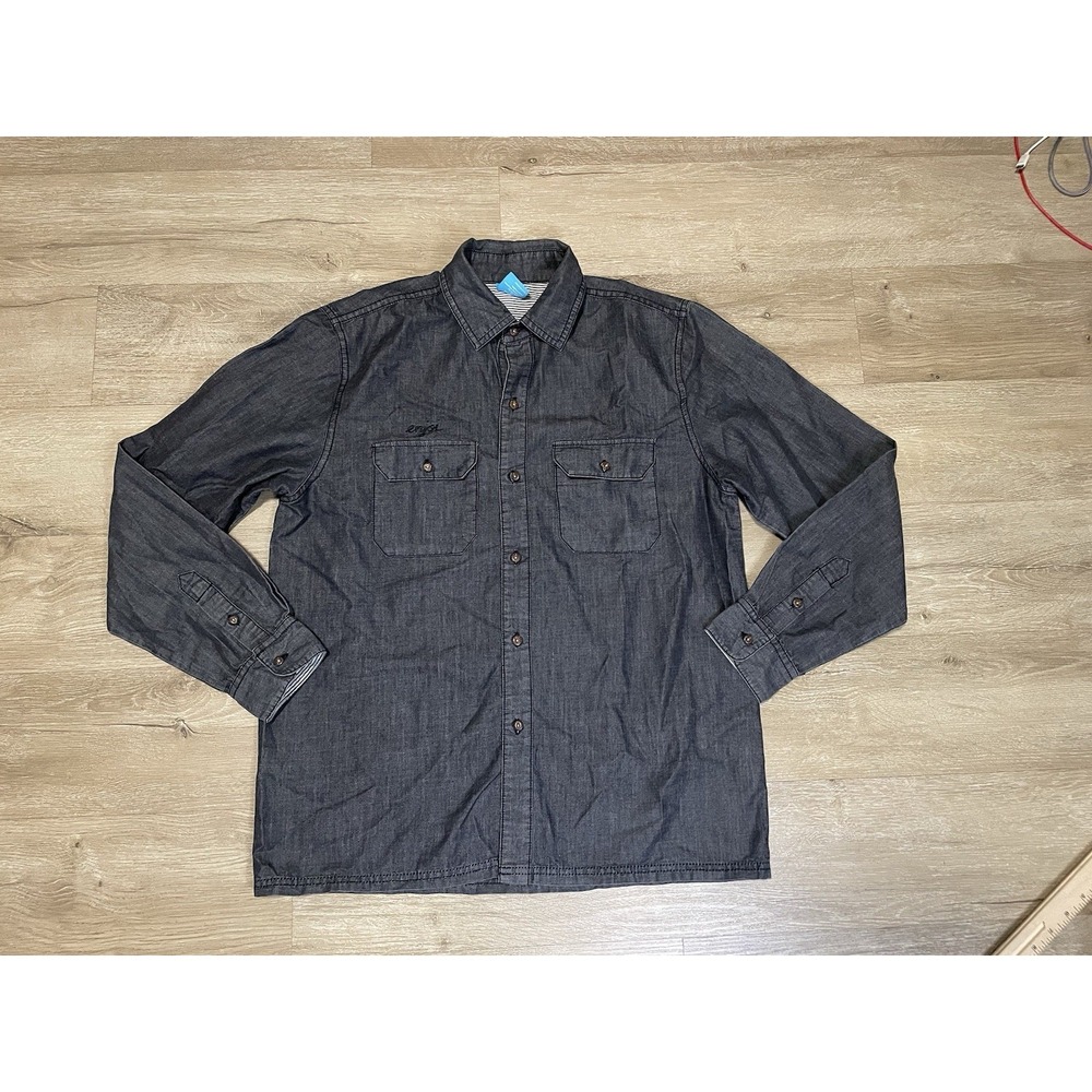 Enjoi Skater Shirt Mens Sz L Button Up Long Sleeve Pocket Rodney Mullen Y2K